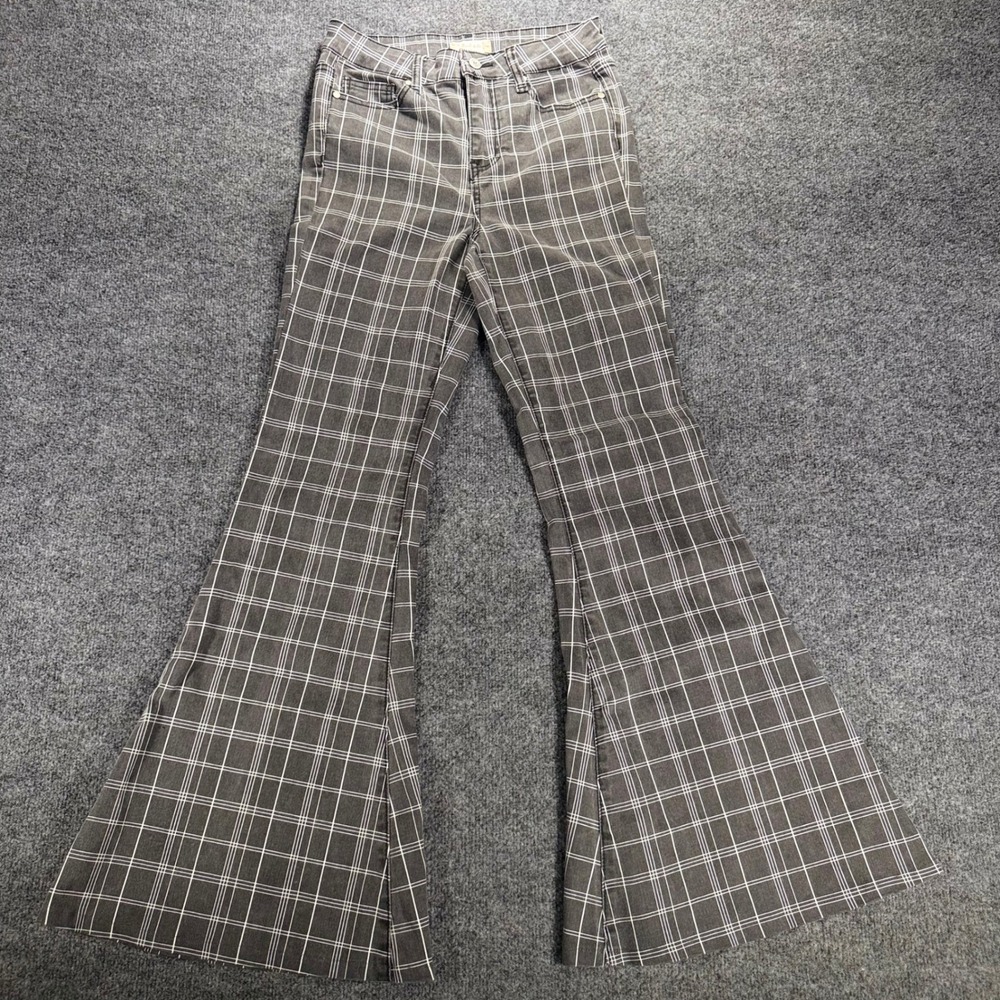 Altar'd State Plaid Flare Jeans Black White Grid Bell Bottoms 26 High Rise Women